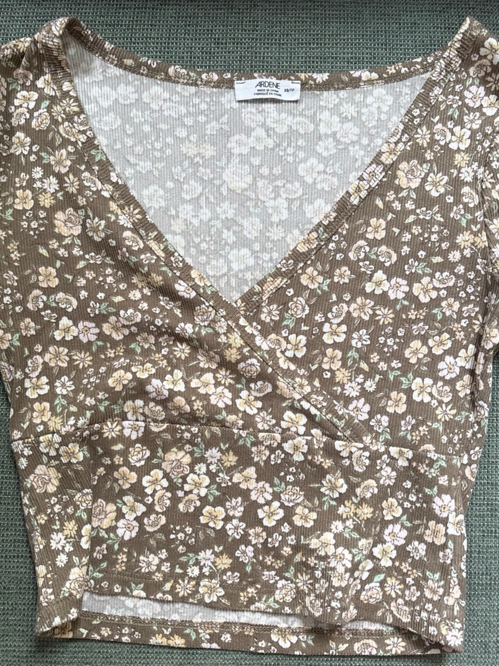 Ardene Brown Floral Wrap-Front Cropped Top